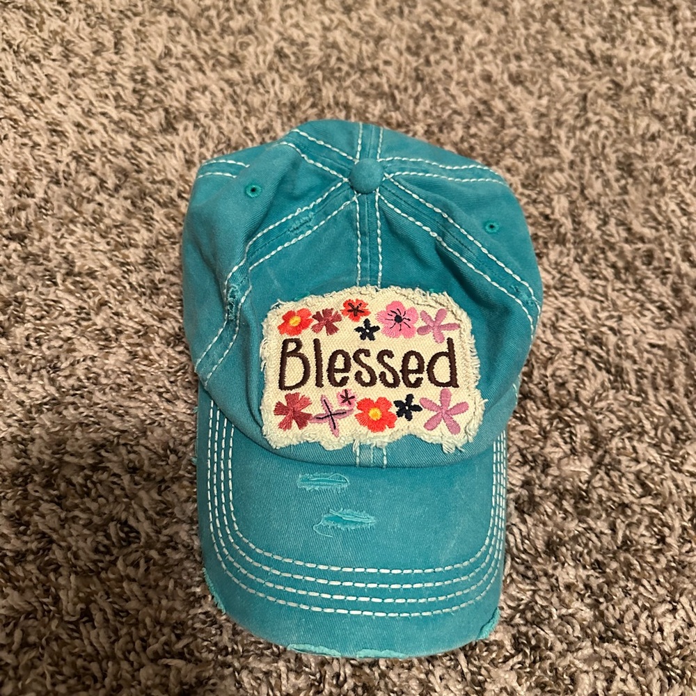 Teal 'Blessed' Embroidered Cap
